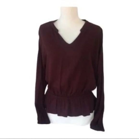 Jennifer‎ Lopez maroon long sleeve blouse M - Picture 1 of 8